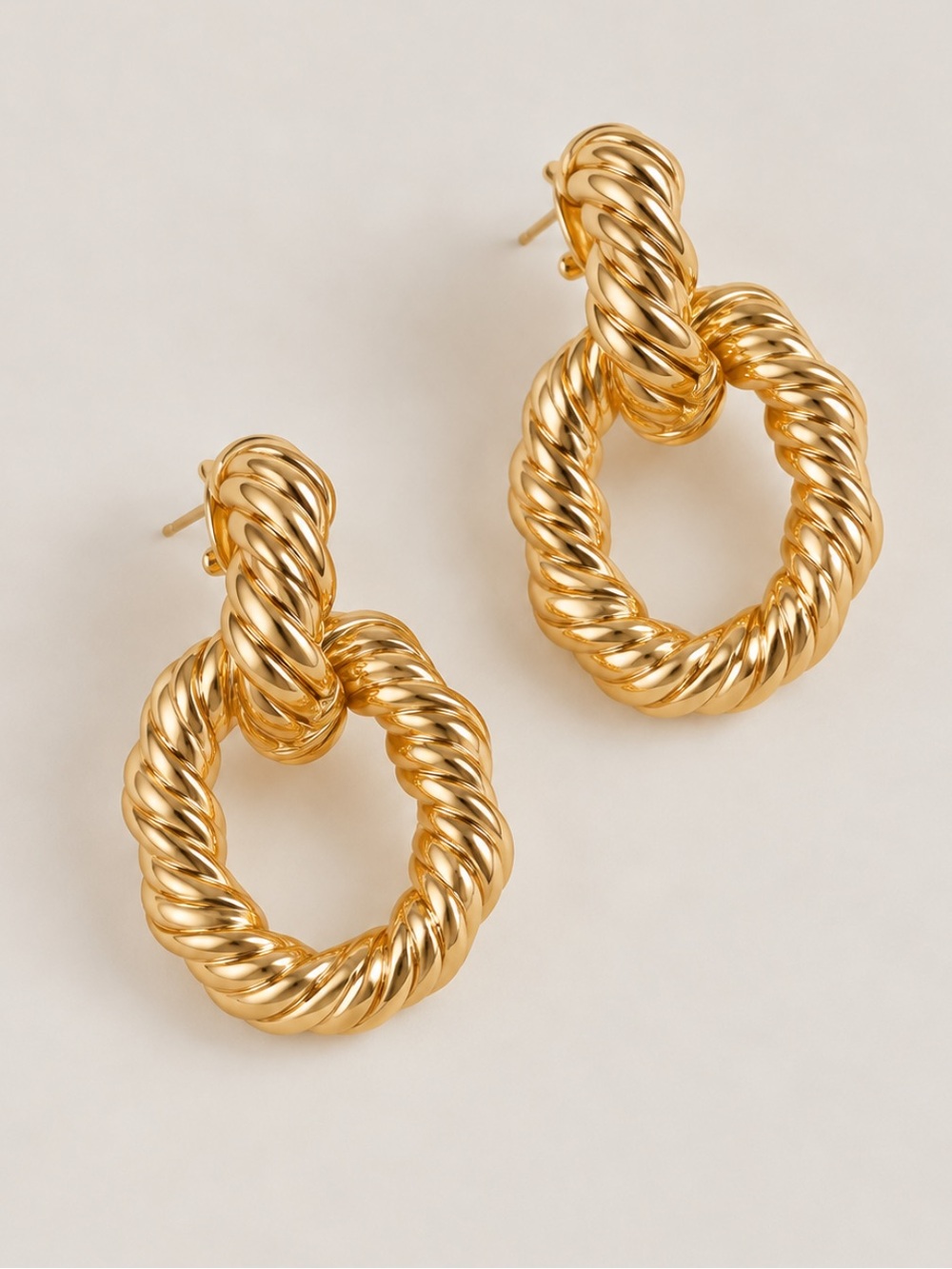 New! Gold Twist Cable Classic Door Knocker Post Earrings (1055) NWOT